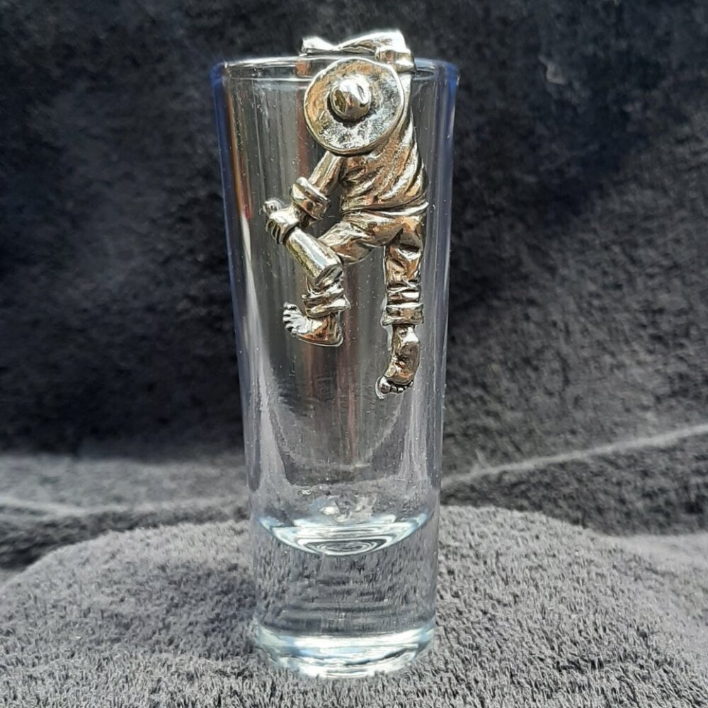 Vtg Santos No 13 Shot Glass w/ Pewter Climbing Mexican 4"H x 1.5"D